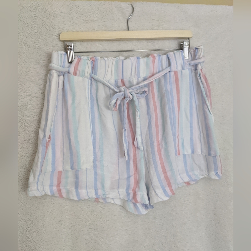 La Vie en Rose Aqua XL Swim Coverup Shorts, Pastel Stripes